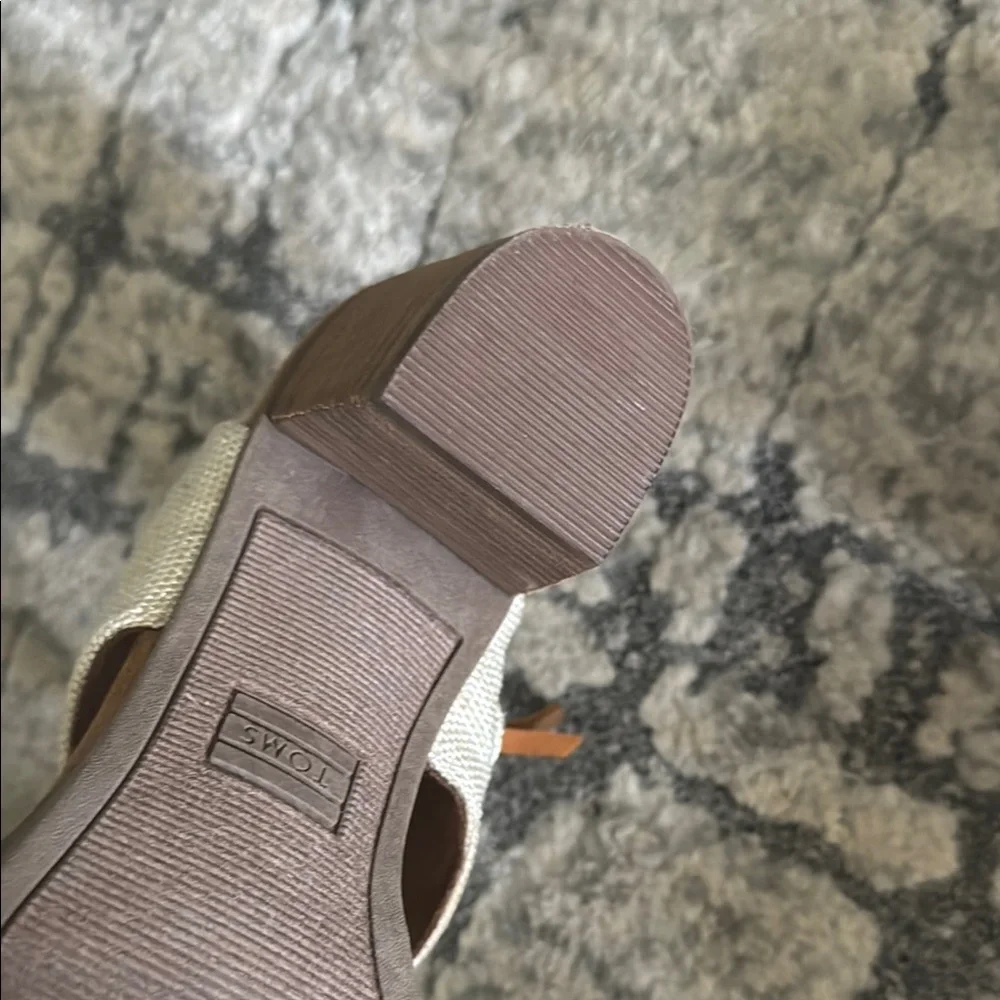Toms Cream Linen Block Heel Sandals